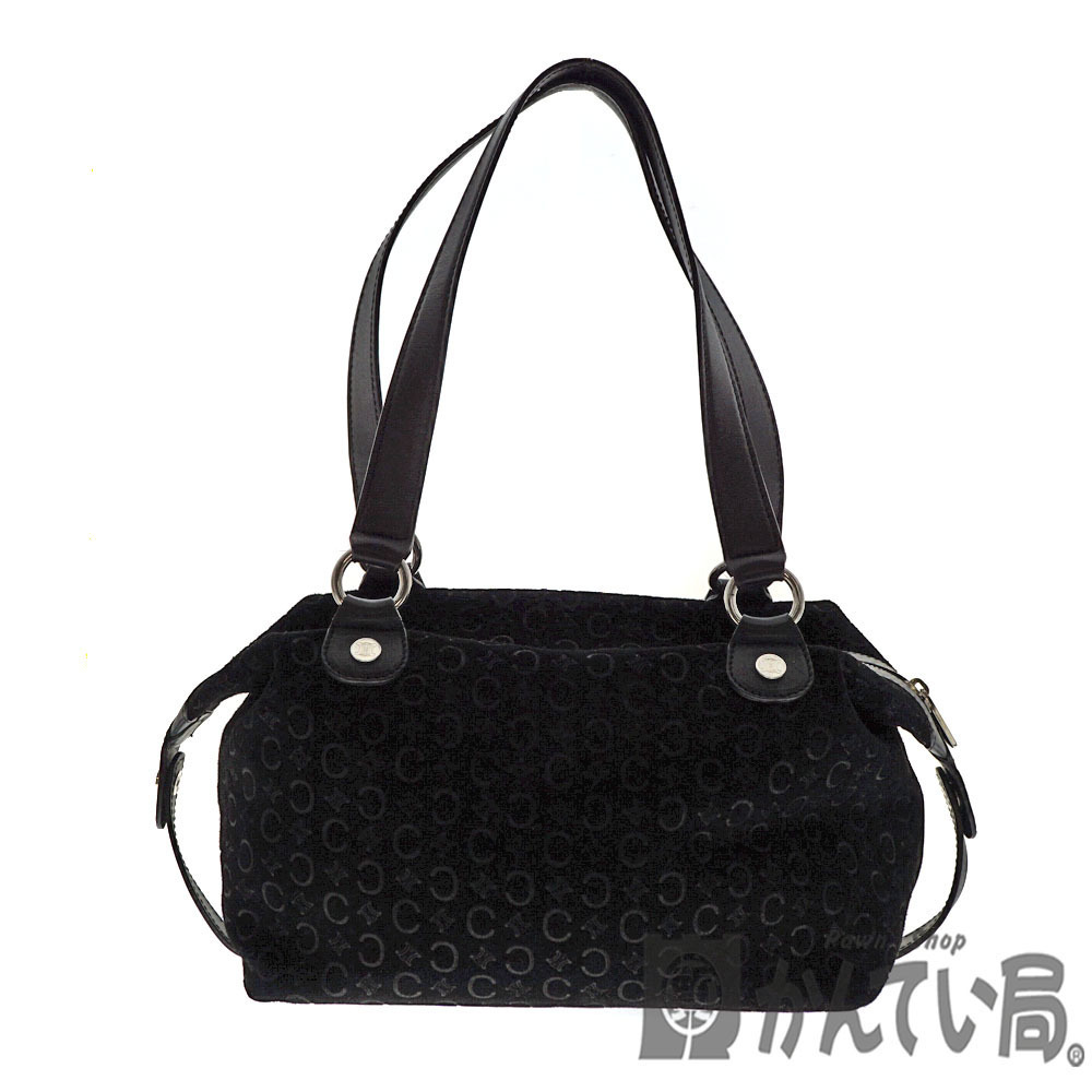 CELINE Shoulder Bag Leather Suede Handbag Black Macadam